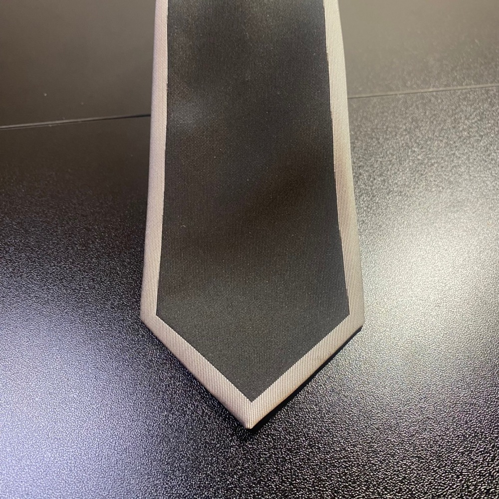 Topman Mens Necktie Contrast Border Slim Width Black Gray Formal Wedding Classic - Picture 6 of 7